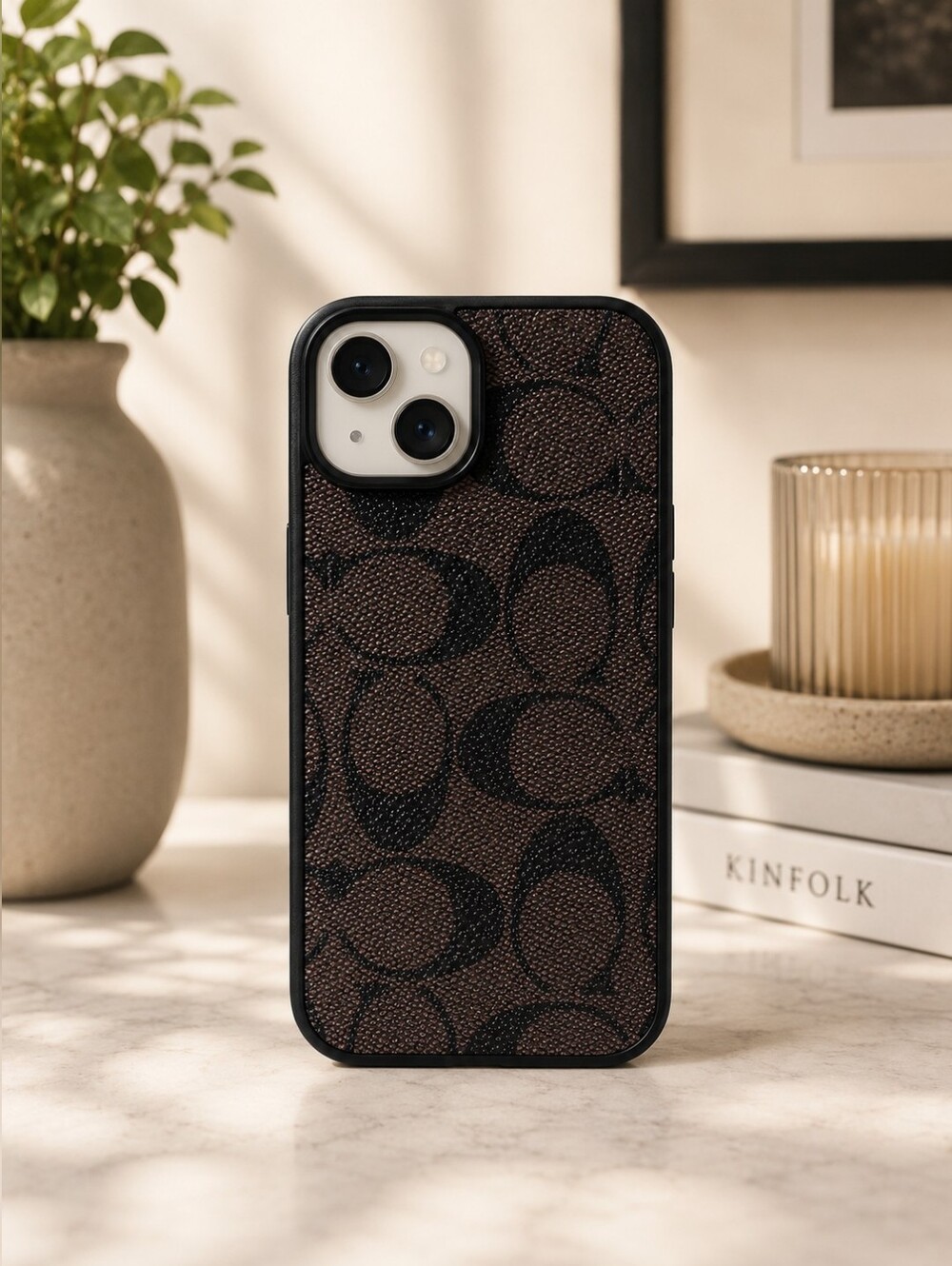Brown Monogram C Phone Case for iPhone 15 Protective Textured Shockproof Cover